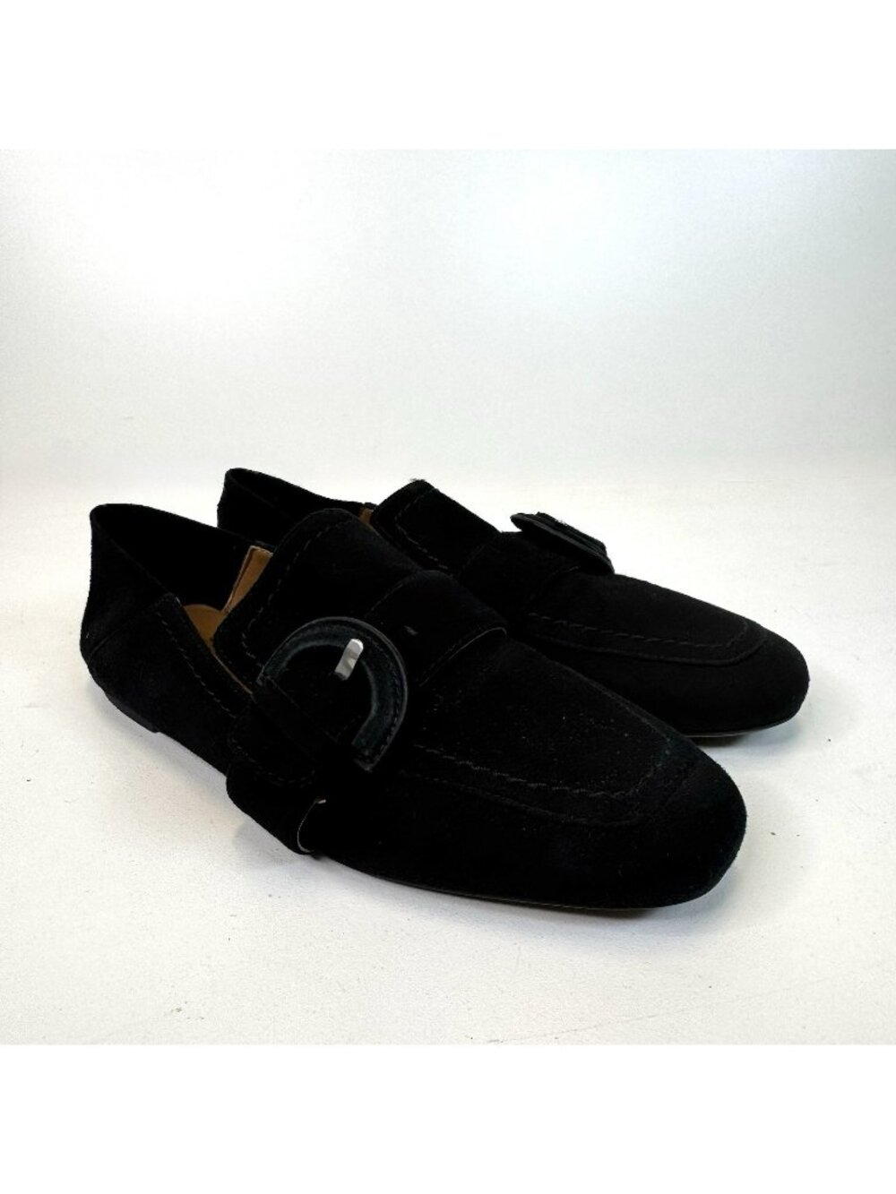 Aquatalia Womens Size 9 Black Suede Buckle Loafer Slip On Flats Shoes Italy